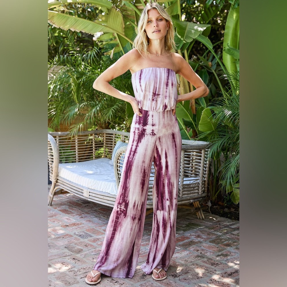 Lulus Tie Dye Strapless Wide Leg Jumpsuit
